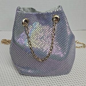 Olivia Miller Handbag Collection Periwinkle Blue Iridescent Mesh Chain Bag